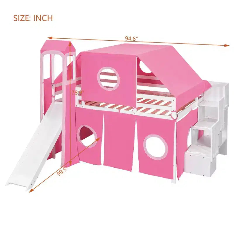 Lit mezzanine Whisen double avec tente et tour
