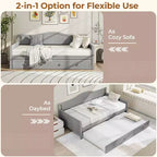 Lit de repos Costway simple avec lit gigogne, lit-canapé en bois massif avec lattes de soutien, lit d'appoint blanc/gris