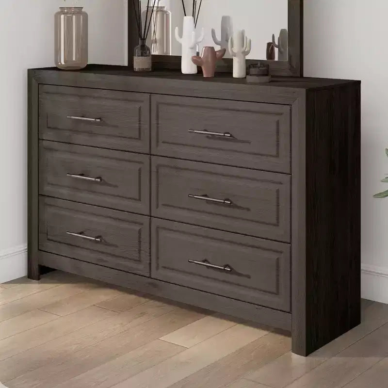 Commode à 6 tiroirs, commode haute en bois de 96,5 cm, organisateur de rangement rustique avec poignée vintage pour chambre à coucher, placard, couloir