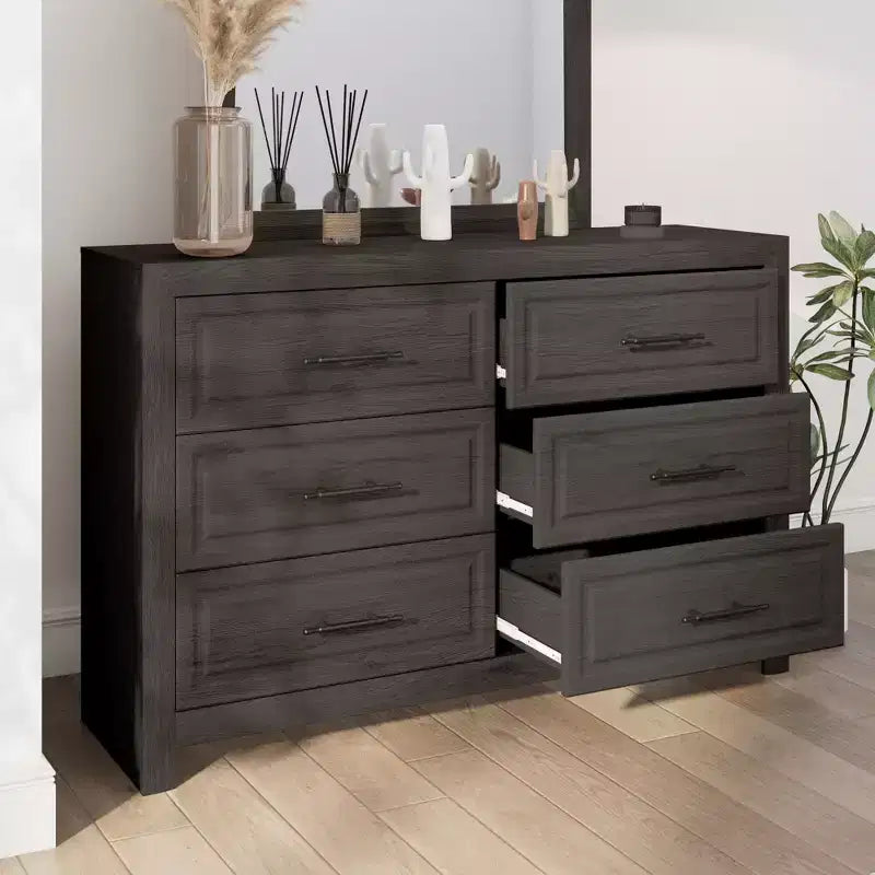 Commode à 6 tiroirs, commode haute en bois de 96,5 cm, organisateur de rangement rustique avec poignée vintage pour chambre à coucher, placard, couloir
