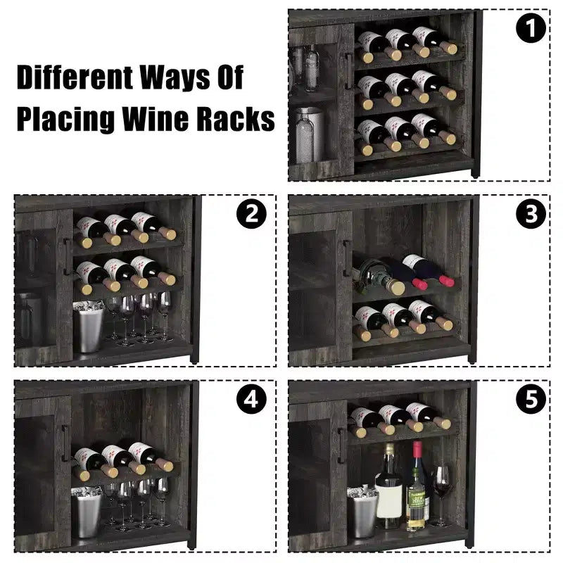 Cave à vin Whizmax avec grand espace de rangement et support amovible, petit buffet et meuble de rangement avec porte grillagée