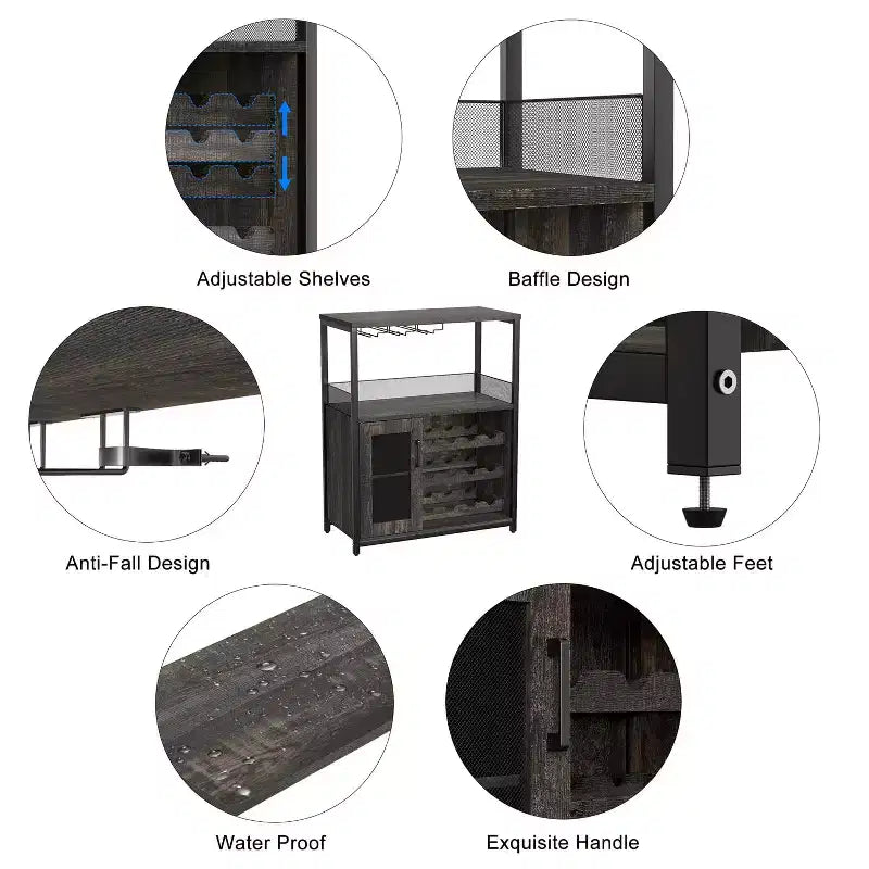 Cave à vin Whizmax avec grand espace de rangement et support amovible, petit buffet et meuble de rangement avec porte grillagée