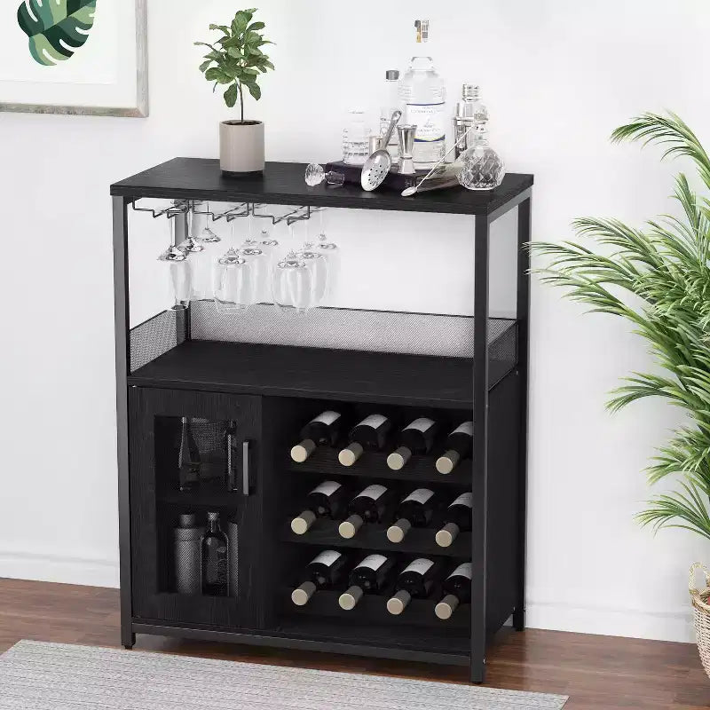 Cave à vin Whizmax avec grand espace de rangement et support amovible, petit buffet et meuble de rangement avec porte grillagée