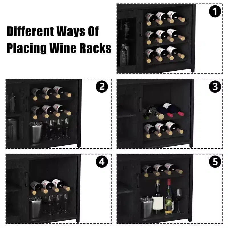 Cave à vin Whizmax avec grand espace de rangement et support amovible, petit buffet et meuble de rangement avec porte grillagée