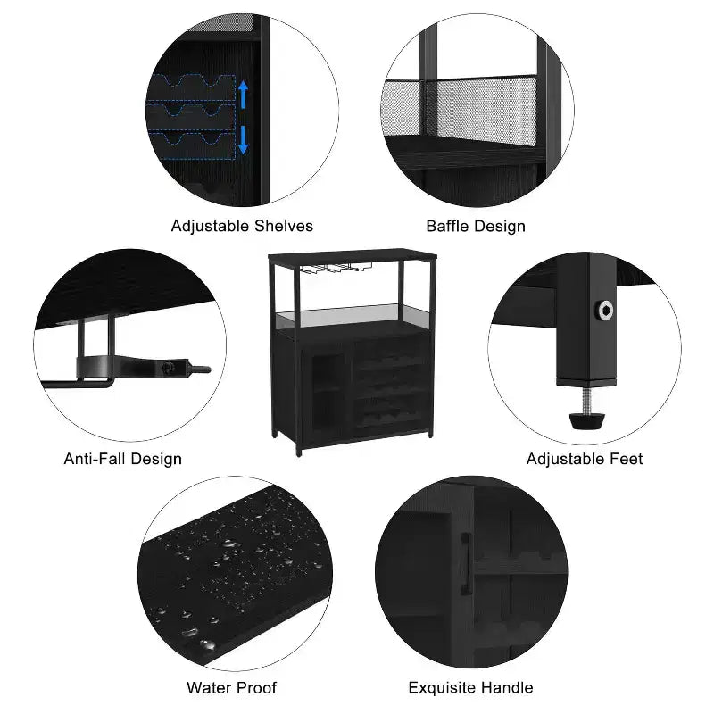 Cave à vin Whizmax avec grand espace de rangement et support amovible, petit buffet et meuble de rangement avec porte grillagée