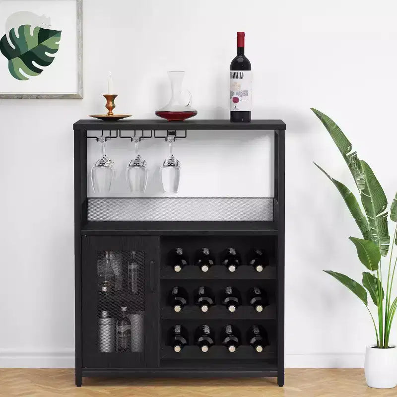 Whizmax Wine Cabinet with Large Storage Space and Detachable Rack, Small Sideboard and Buffet Cabinet with Mesh Door
