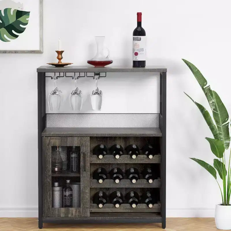 Cave à vin Whizmax avec grand espace de rangement et support amovible, petit buffet et meuble de rangement avec porte grillagée