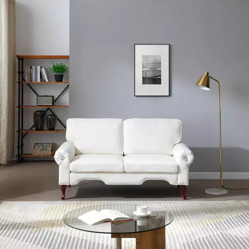 GDFStudio Sheila Linen Upholstery Sofa with Crystal button and Copper Nail