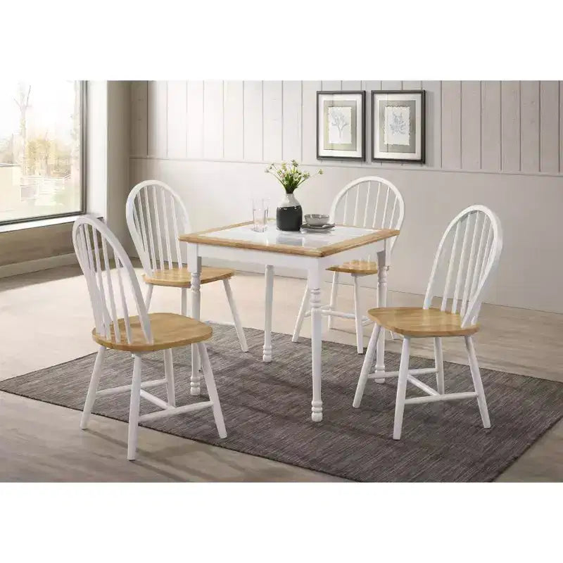 Chaise de salle à manger latérale Simple Relax (lot de 4) avec dossier à barreaux, finition naturelle et blanche