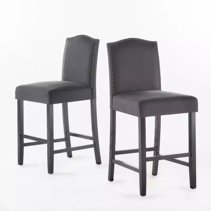 Lot de 2 tabourets de bar rembourrés, tabourets de comptoir, chaises de salle à manger, tabourets de cuisine de pub avec garniture cloutée, vintage et antique, gris/marron-ModernLuxe
