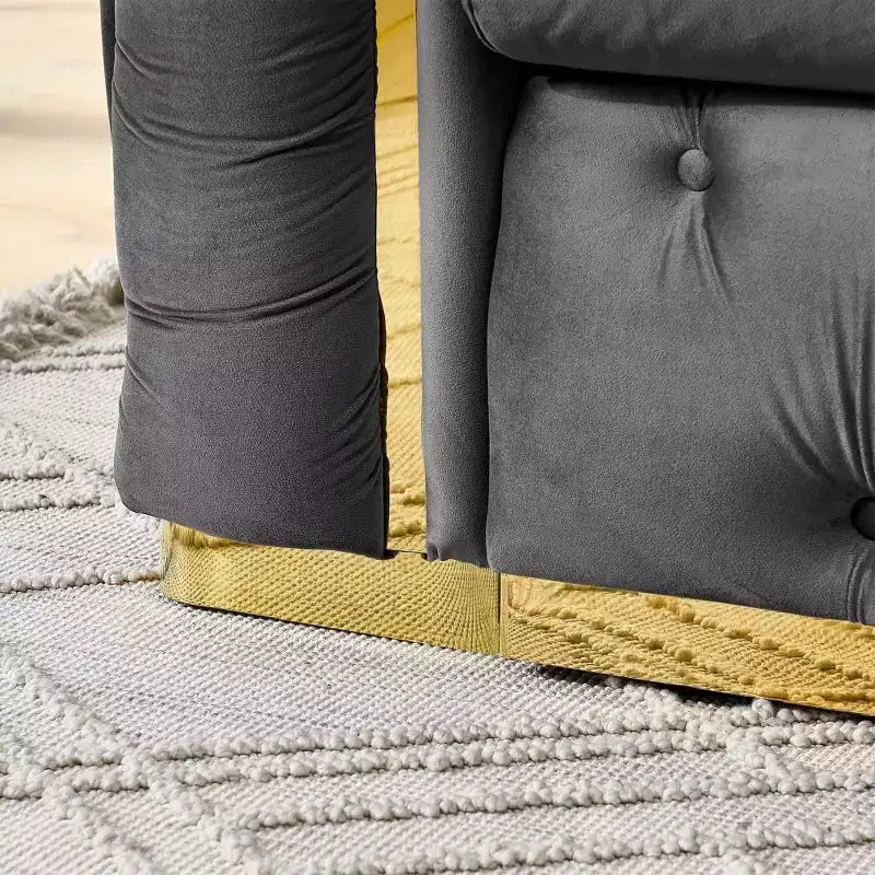 Canapé Chesterfield luxueux en velours de 229 cm avec capitonnage, accents dorés et 2 coussins - Velours italien haut de gamme 280g pour salons élégants