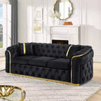 Luxurious 90.6 Inch Velvet Chesterfield Sofa with Button Tufting, Gold Accents, and 2 Pillows - Premium 280g Italian Velvet for Elegant Living Rooms