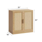 1 meuble de rangement en grain de bois noir (porte en osier), meuble de rangement décoratif