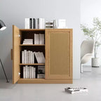 1 meuble de rangement en grain de bois noir (porte en osier), meuble de rangement décoratif