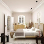 Famapy Boho - Armoire de Rangement d'inspiration bohème avec Portes en Rotin Tressé et Poignées Dorées - Polyvalente pour Chambre, Bureau, Restaurant et Salon