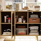 Famapy Boho - Armoire de Rangement d'inspiration bohème avec Portes en Rotin Tressé et Poignées Dorées - Polyvalente pour Chambre, Bureau, Restaurant et Salon