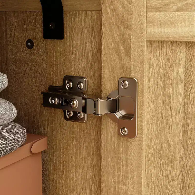 Famapy Boho - Armoire de Rangement d'inspiration bohème avec Portes en Rotin Tressé et Poignées Dorées - Polyvalente pour Chambre, Bureau, Restaurant et Salon