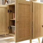 Famapy Boho - Armoire de Rangement d'inspiration bohème avec Portes en Rotin Tressé et Poignées Dorées - Polyvalente pour Chambre, Bureau, Restaurant et Salon
