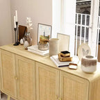 Famapy Boho - Armoire de Rangement d'inspiration bohème avec Portes en Rotin Tressé et Poignées Dorées - Polyvalente pour Chambre, Bureau, Restaurant et Salon
