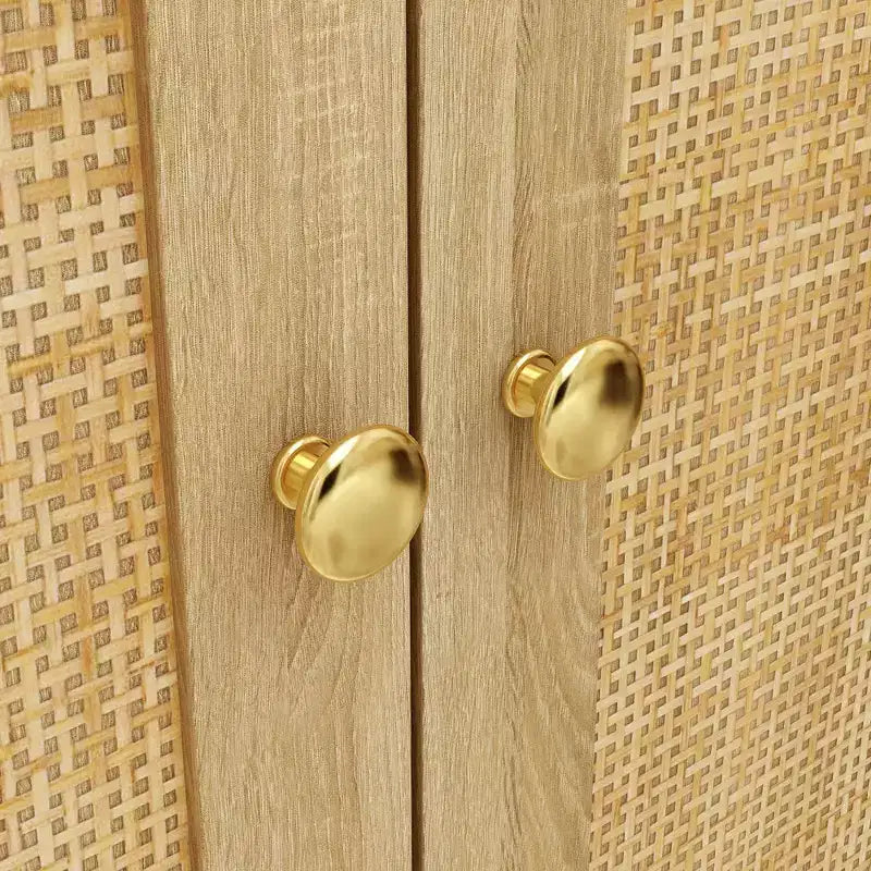 Famapy Boho - Armoire de Rangement d'inspiration bohème avec Portes en Rotin Tressé et Poignées Dorées - Polyvalente pour Chambre, Bureau, Restaurant et Salon