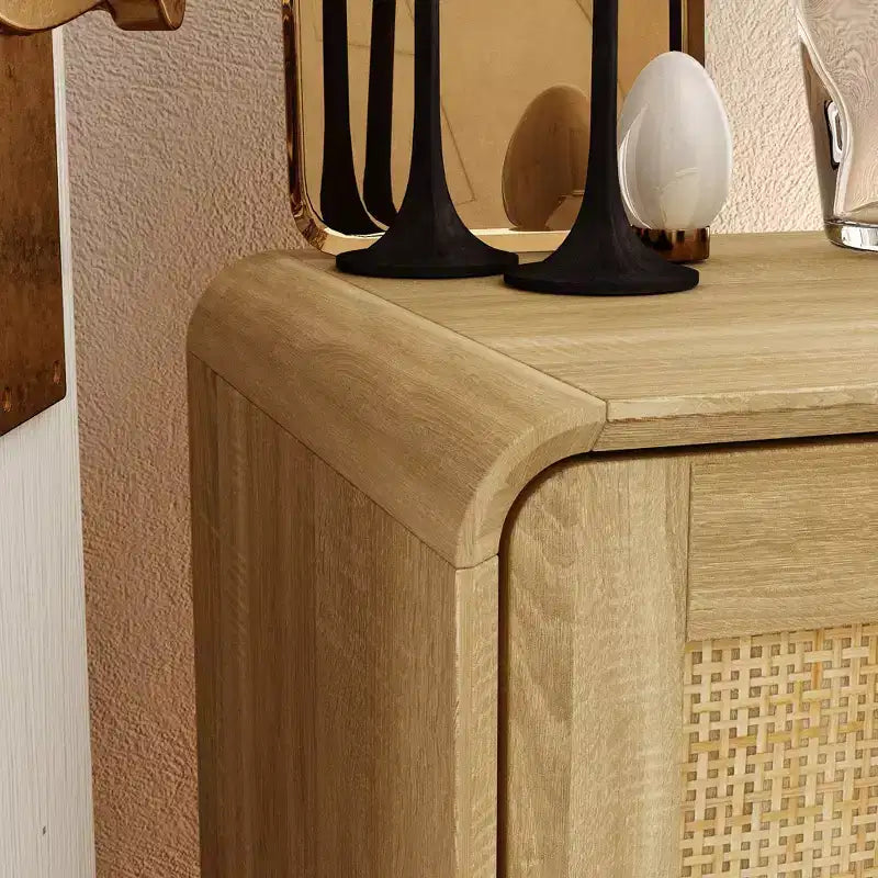 Famapy Boho - Armoire de Rangement d'inspiration bohème avec Portes en Rotin Tressé et Poignées Dorées - Polyvalente pour Chambre, Bureau, Restaurant et Salon