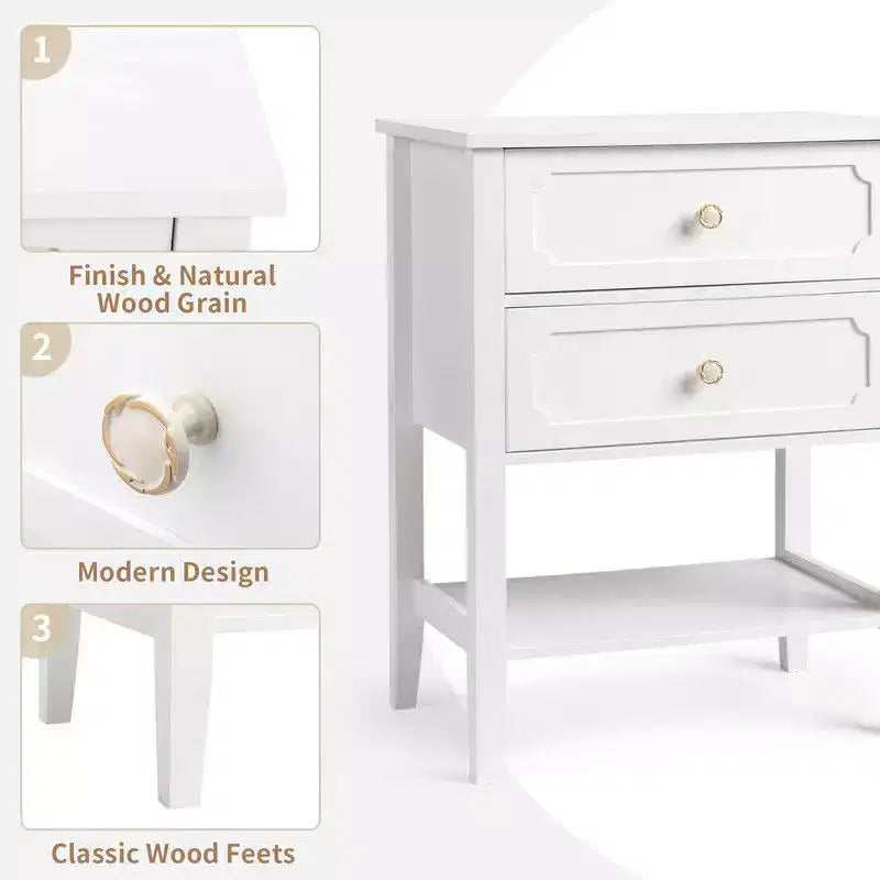 Karl Home | Table de chevet en bois massif avec deux tiroirs