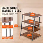 Meuble TV d'angle VEVOR à 4 niveaux avec multiprises, lumières LED et étagères en bois réglables en hauteur pour lecteurs DVD, Marron