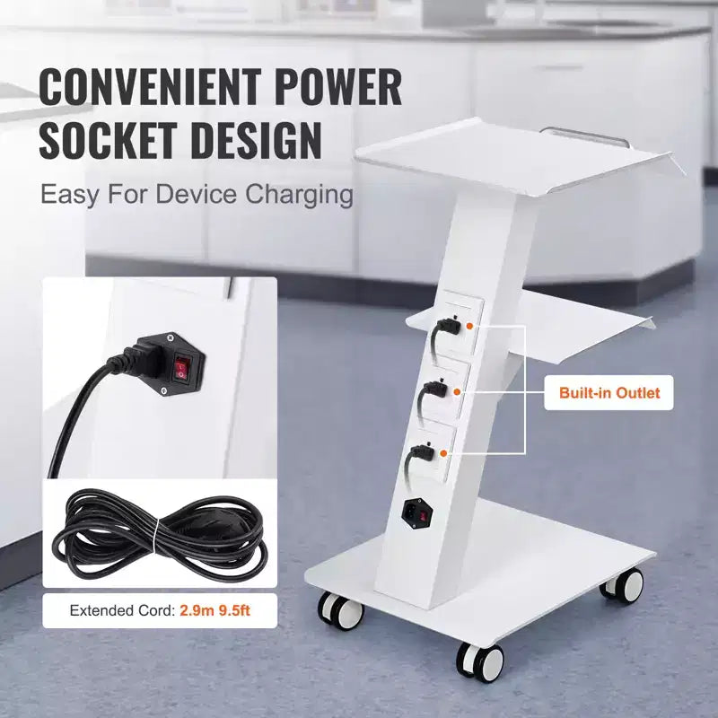 Chariot de laboratoire VEVOR, chariot de laboratoire roulant avec prise intégrée, chariot mobile métallique à 3 niveaux, chariot de clinique roulant, capacité de charge de 100 kg