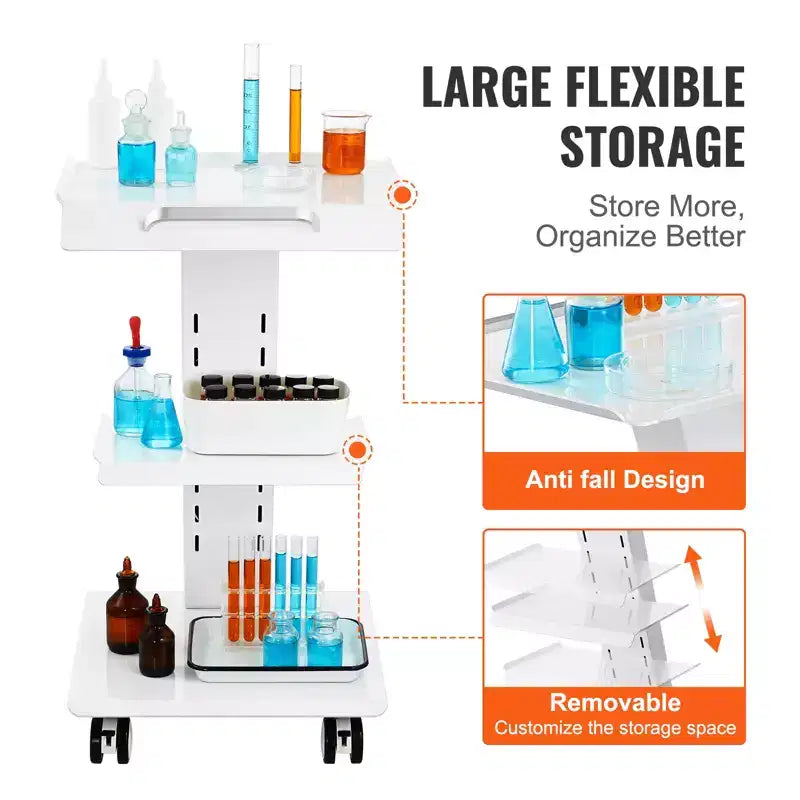 Chariot de laboratoire VEVOR, chariot de laboratoire roulant avec prise intégrée, chariot mobile métallique à 3 niveaux, chariot de clinique roulant, capacité de charge de 100 kg