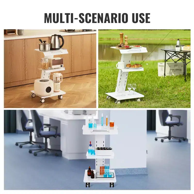 Chariot de laboratoire VEVOR, chariot de laboratoire roulant avec prise intégrée, chariot mobile métallique à 3 niveaux, chariot de clinique roulant, capacité de charge de 100 kg