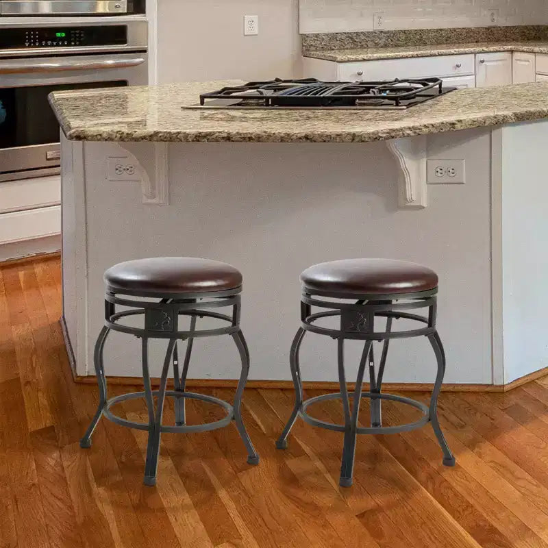 eHemco Tabouret de bar pivotant en métal de hauteur de comptoir de cuisine avec siège rembourré en similicuir, 24 pouces, noir, ensemble de 2