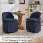 Lot de 2 chaises de salle à manger en tissu chenille avec roulettes universelles, beige