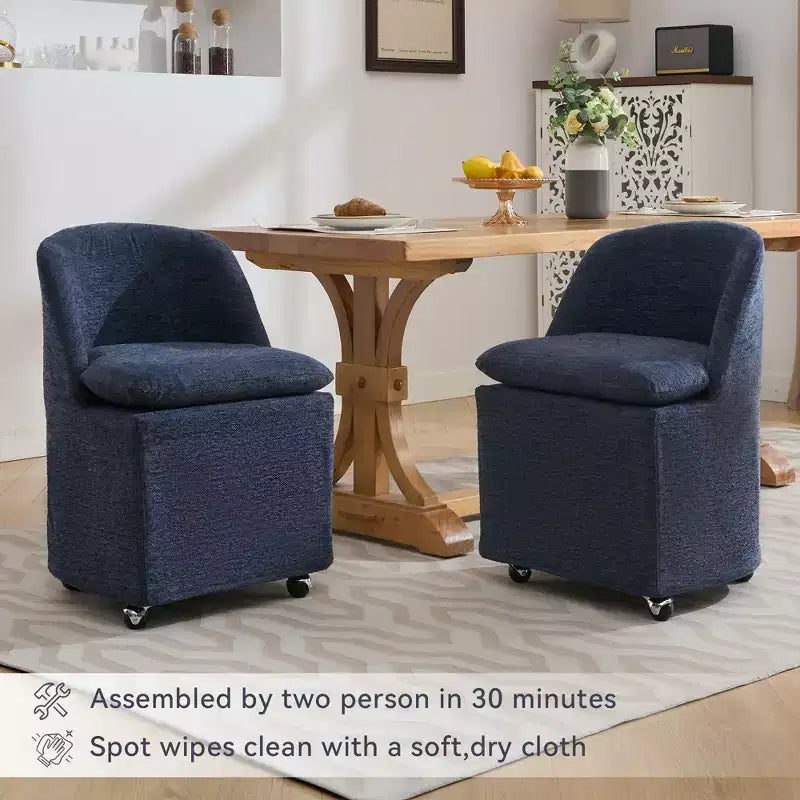 Lot de 2 chaises de salle à manger en tissu chenille avec roulettes universelles, beige