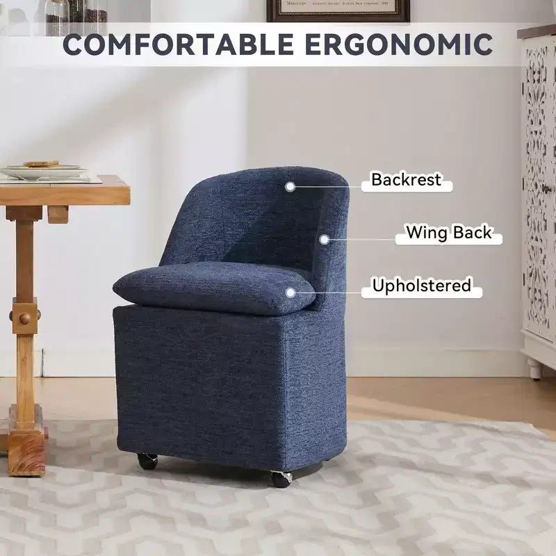 Lot de 2 chaises de salle à manger en tissu chenille avec roulettes universelles, beige
