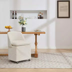 Set of 2 Chenille Fabric Dining Chairs With Universal Wheels,Beige