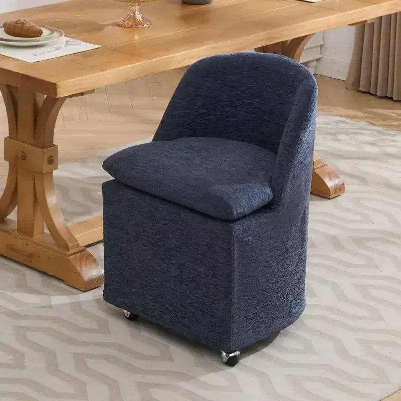 Lot de 2 chaises de salle à manger en tissu chenille avec roulettes universelles, beige