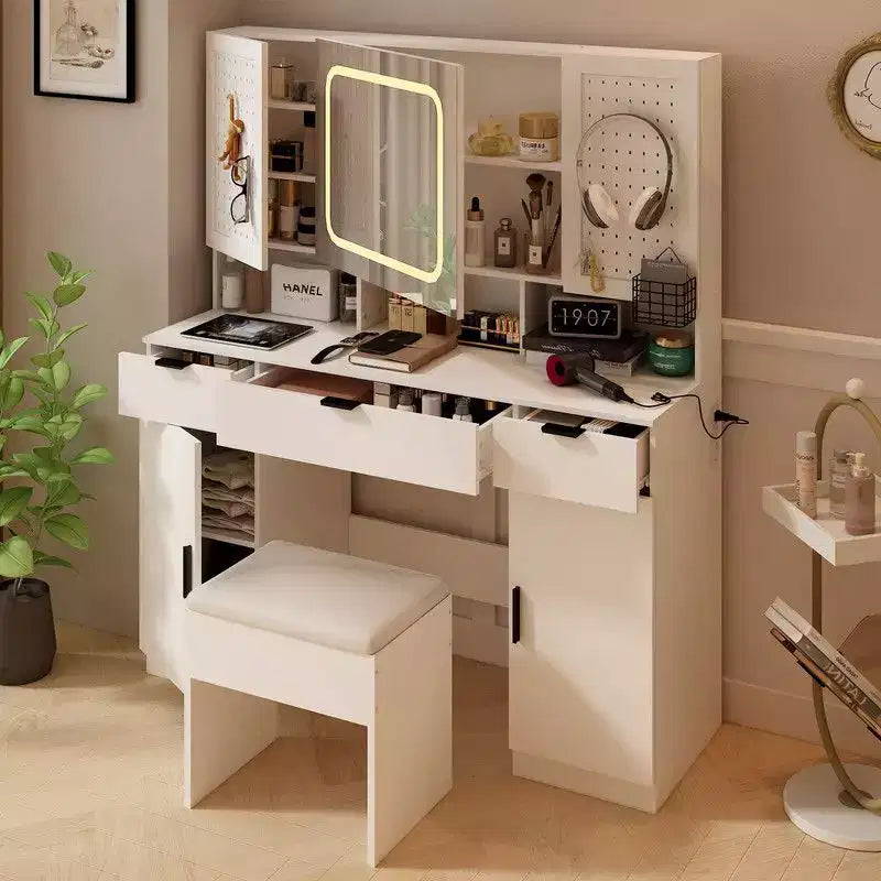 Karl Home | Coiffeuse Blanche avec Miroir Lumineux à LED