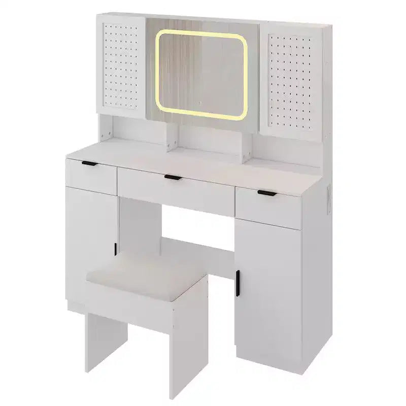 Karl Home | Coiffeuse Blanche avec Miroir Lumineux à LED