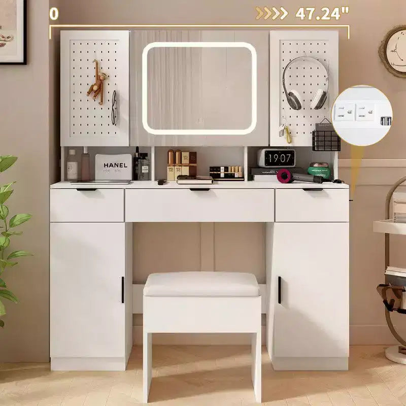 Karl Home | Coiffeuse Blanche avec Miroir Lumineux à LED