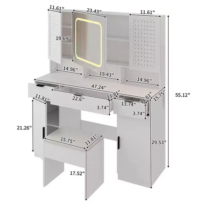 Karl Home | Coiffeuse Blanche avec Miroir Lumineux à LED
