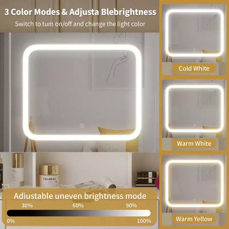 Karl Home | Grande coiffeuse avec 3 miroirs ouvrants et lumières LED