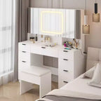 Karl Home | Grande coiffeuse avec 3 miroirs ouvrants et lumières LED