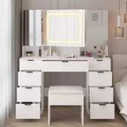Karl Home | Grande coiffeuse avec 3 miroirs ouvrants et lumières LED