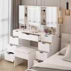 Karl Home | Grande coiffeuse avec 3 miroirs ouvrants et lumières LED