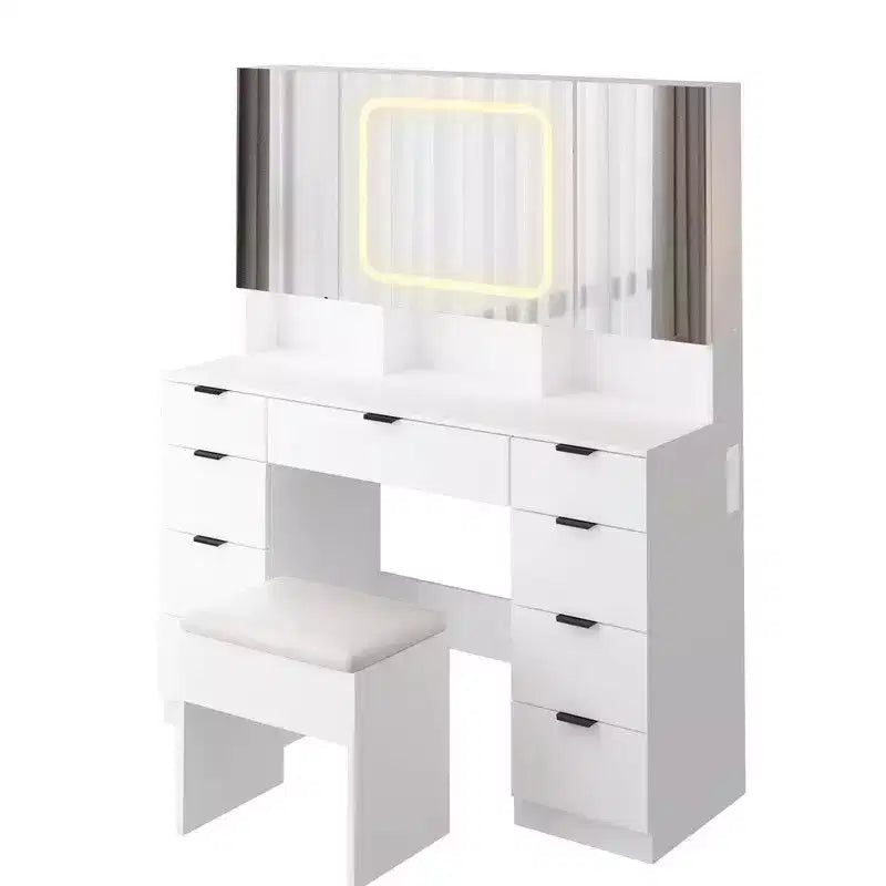 Karl Home | Grande coiffeuse avec 3 miroirs ouvrants et lumières LED