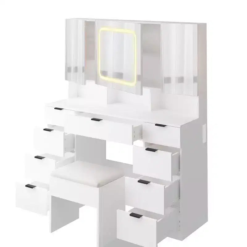 Karl Home | Grande coiffeuse avec 3 miroirs ouvrants et lumières LED