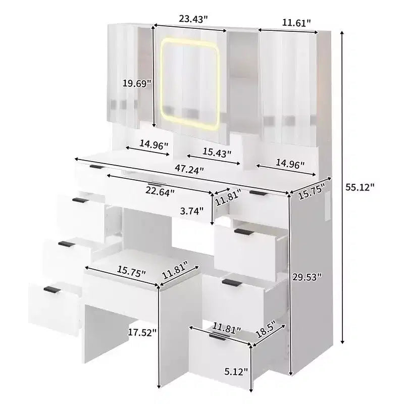 Karl Home | Grande coiffeuse avec 3 miroirs ouvrants et lumières LED