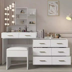 Karl Home | Grande coiffeuse avec miroir lumineux, tiroirs et rangement