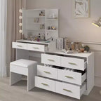 Karl Home | Grande coiffeuse avec miroir lumineux, tiroirs et rangement