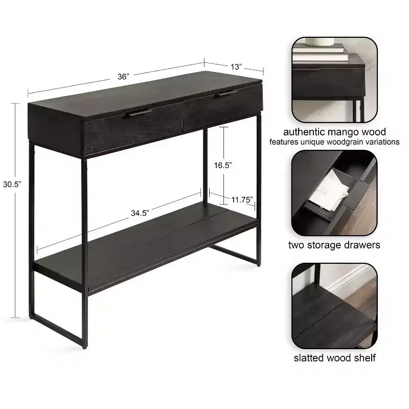 Kate and Laurel Malone Console Table en bois et métal, 36x13x31, Noir